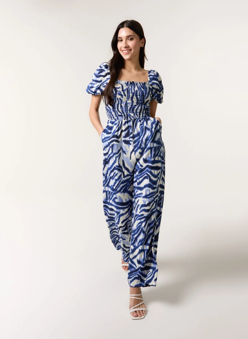 Printed Puff Sleeve Jumpsuit